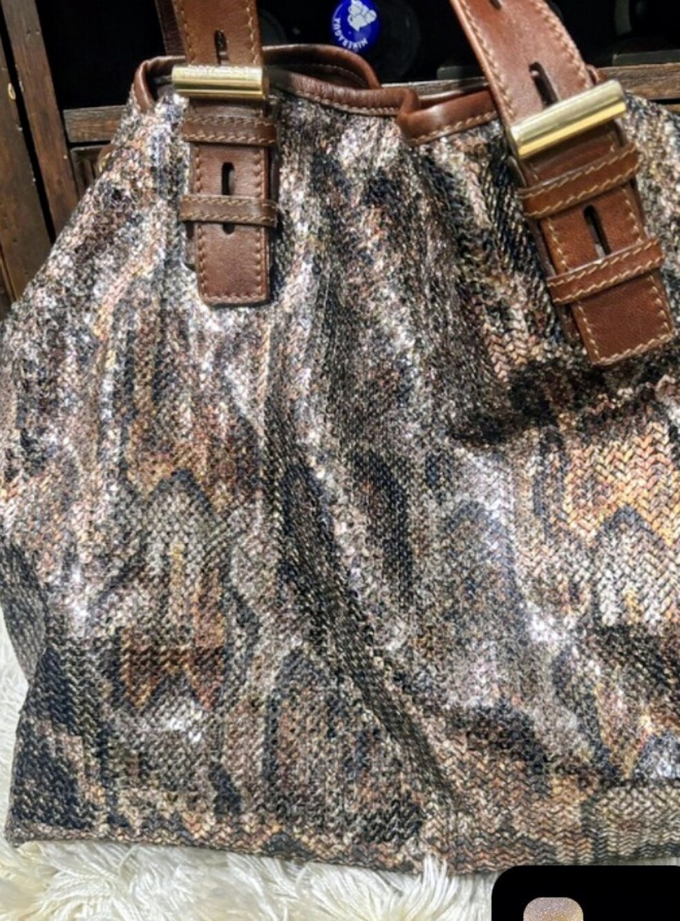 Jimmy Choo Sequined Python Snake Pattern Leather "Bea" Tote - Picture 11 of 11